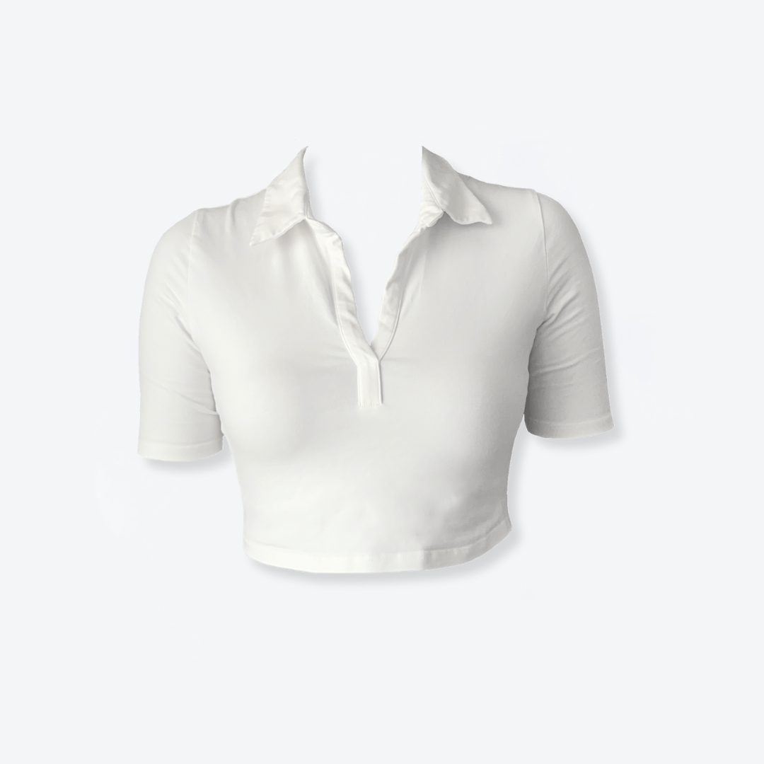 Casual Cropped Polo shirt, White