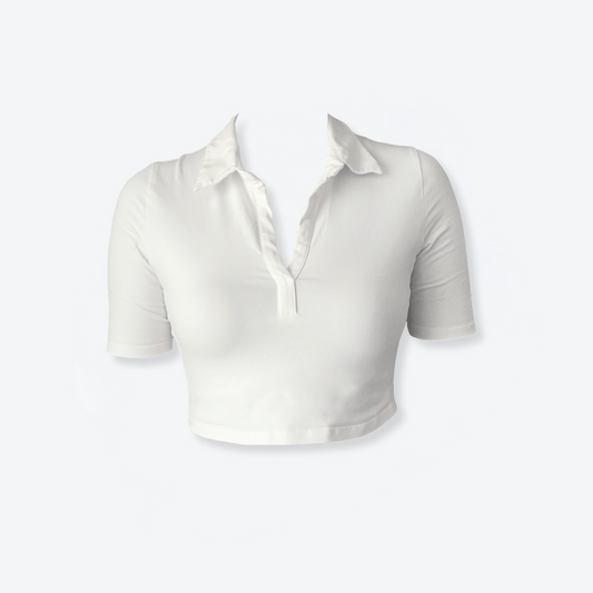 Casual Cropped Polo shirt, White